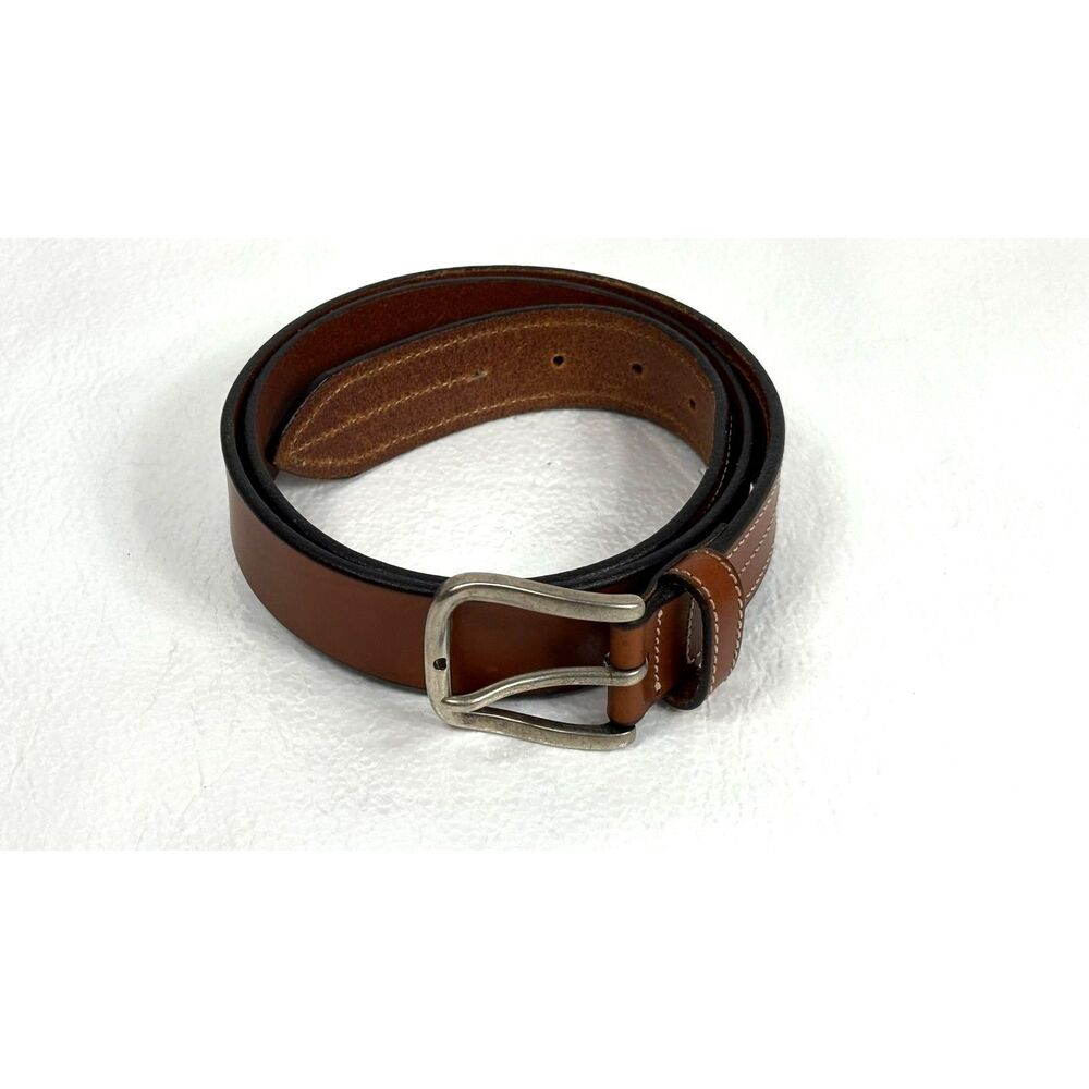 Miguel Bellido Sport Leather Belt Mens 40 Brown White Stitching Made in Spain